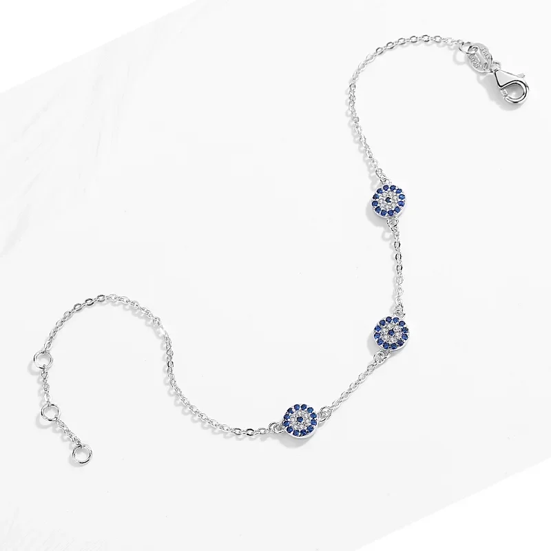 Фото Браслеты KALETINE Good Luck Evil Eye для женщин, браслет для пары из стерлингового серебра 925 пробы, синий круглый браслет с синим кристаллом CZ, ювелирные изделия №4