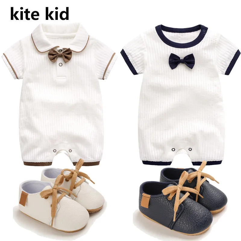 Unisex Baby Set  Boy Girls Cotton Romper with Shoes Infant Toddler Gentleman Soft Newborn Jumpsuit Bow Attire Bodysuits