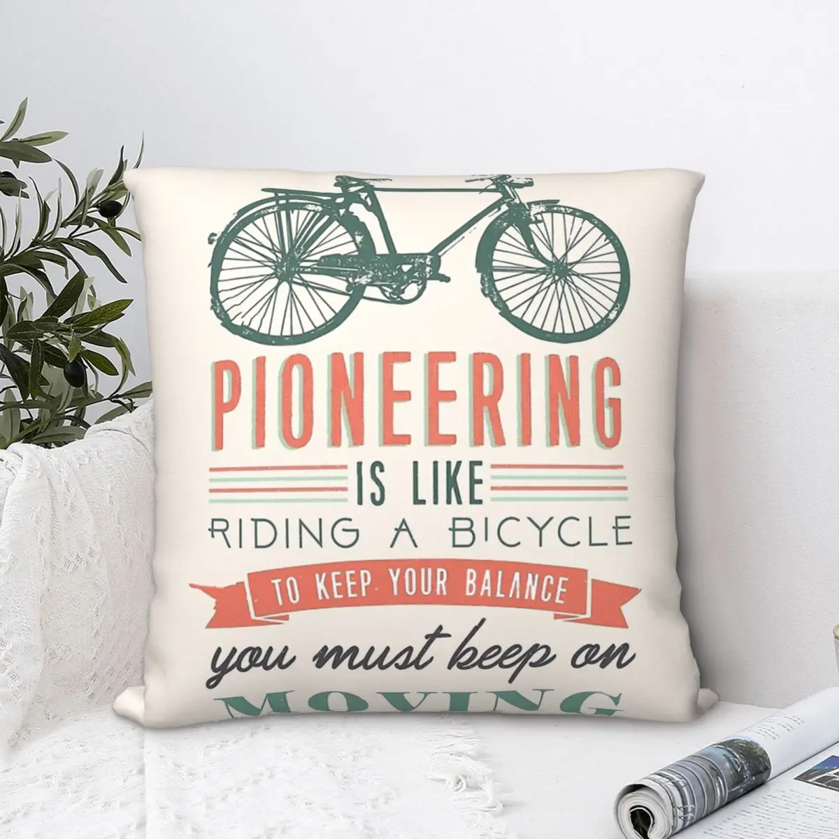 

PIONEERING IS LIKE RIDING BICYCLE Throw Pillow Case Bicycle Cushion Home Sofa Chair Print Decorative Hug Pillowcase