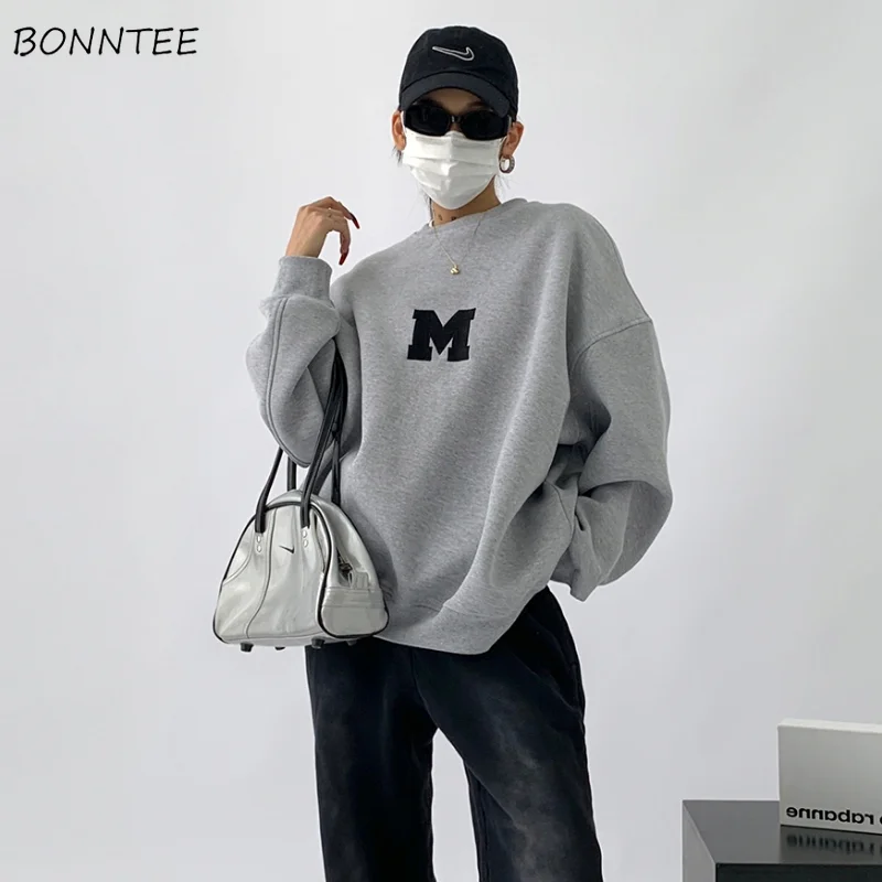 

Женские простые толстовки с буквенным принтом, Корейская уличная одежда в стиле Харадзюку, шикарные осенне-зимние Бархатные толстовки для ...