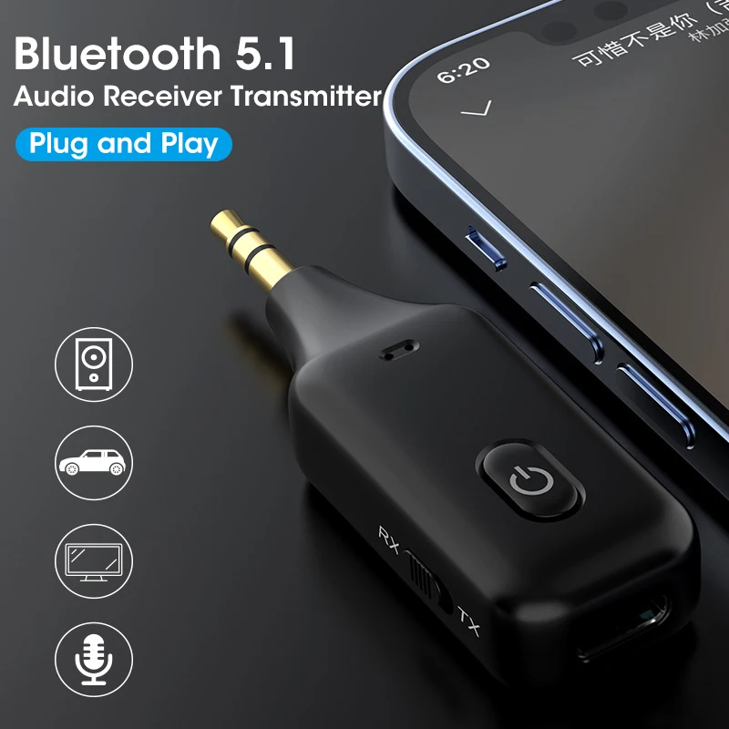 5.1 Bluetooth Receiver Transmitter 3- in-1 PC TV Wireless 3.5mm AUX Car Call Microphone Support Listening Hands-Free Navigation |