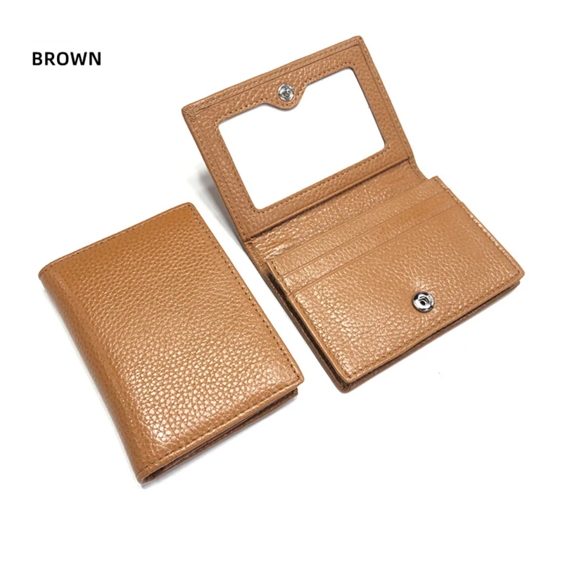 Dropshipping Cusom Name Genuine Leather Men Women Business Card Holder Bifold Credit Cards Case With ID Window Small Wallet Bags