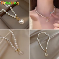 simple baroque imitation pearl collar bone butterfly necklace fashion luxury irregular geometrical heart shaped sweater chain