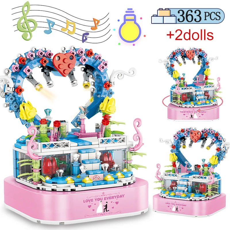 

363PCS City Rotating Dream Wedding Music Box Building Blocks Friends Figures MOC Bricks Toys for Girls Valentine's Day Gifts
