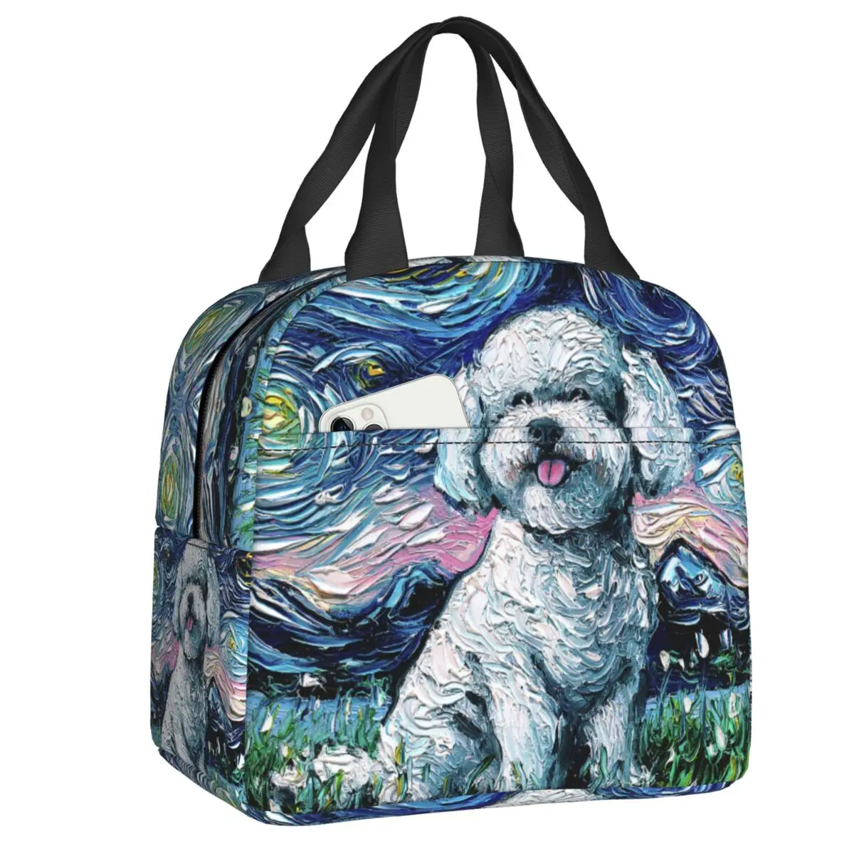 Изолированная сумка для обеда Starry Night Bichon Frise Dog для женщин и мужчин, герметичная, горячая и холодная коробка для обеда, для офиса, работы, школы, пикника, тоут