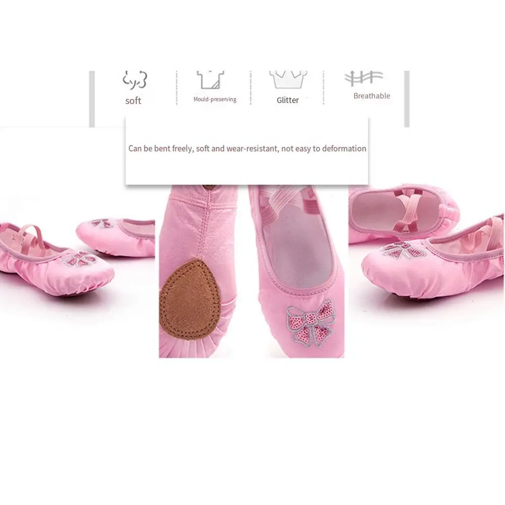 Балетки из мягкой кожи для девочек Нескользящие танцевальные туфли не