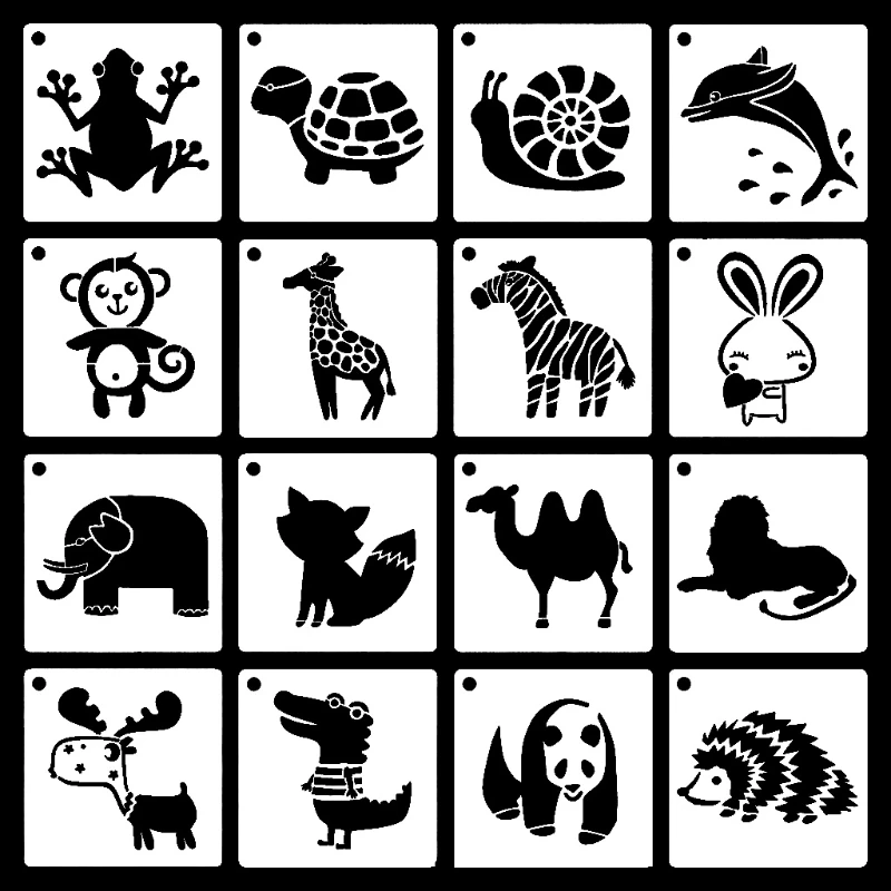 

16 Pack Animal Stencil Template Drawing Template Greeting Card Scrapbook Wall