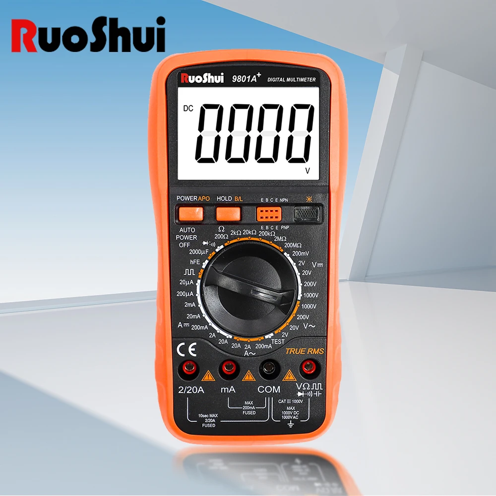 RuoShui Brand Digital Multimeter True RMS 1000V 20mF 20A High Precision AC/DC Voltage Triode Temperature Capacitance Transistor
