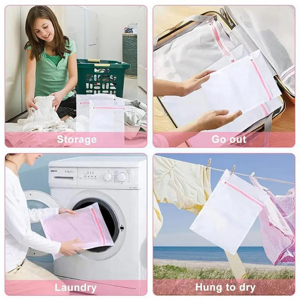 

3 Size Zippered Mesh Laundry Wash Bags Net Thicken Foldable Machine Clothes Underwear Washing Lingerie Delicates P7o4