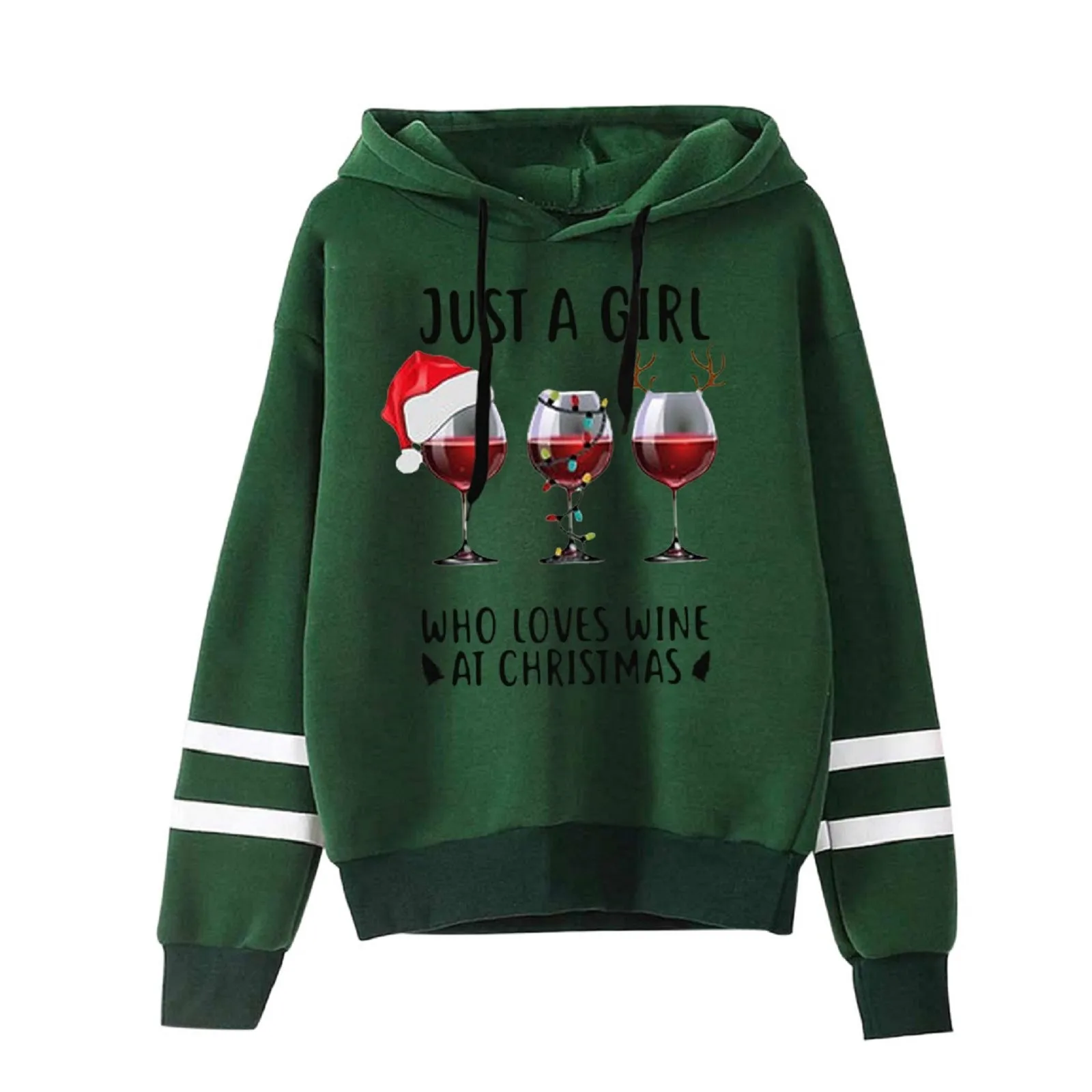 

Print Christmas Women Hooded Sleeves Long Sweatshirt Women's Blouse Casual Comfy Pullover Women Hoodie