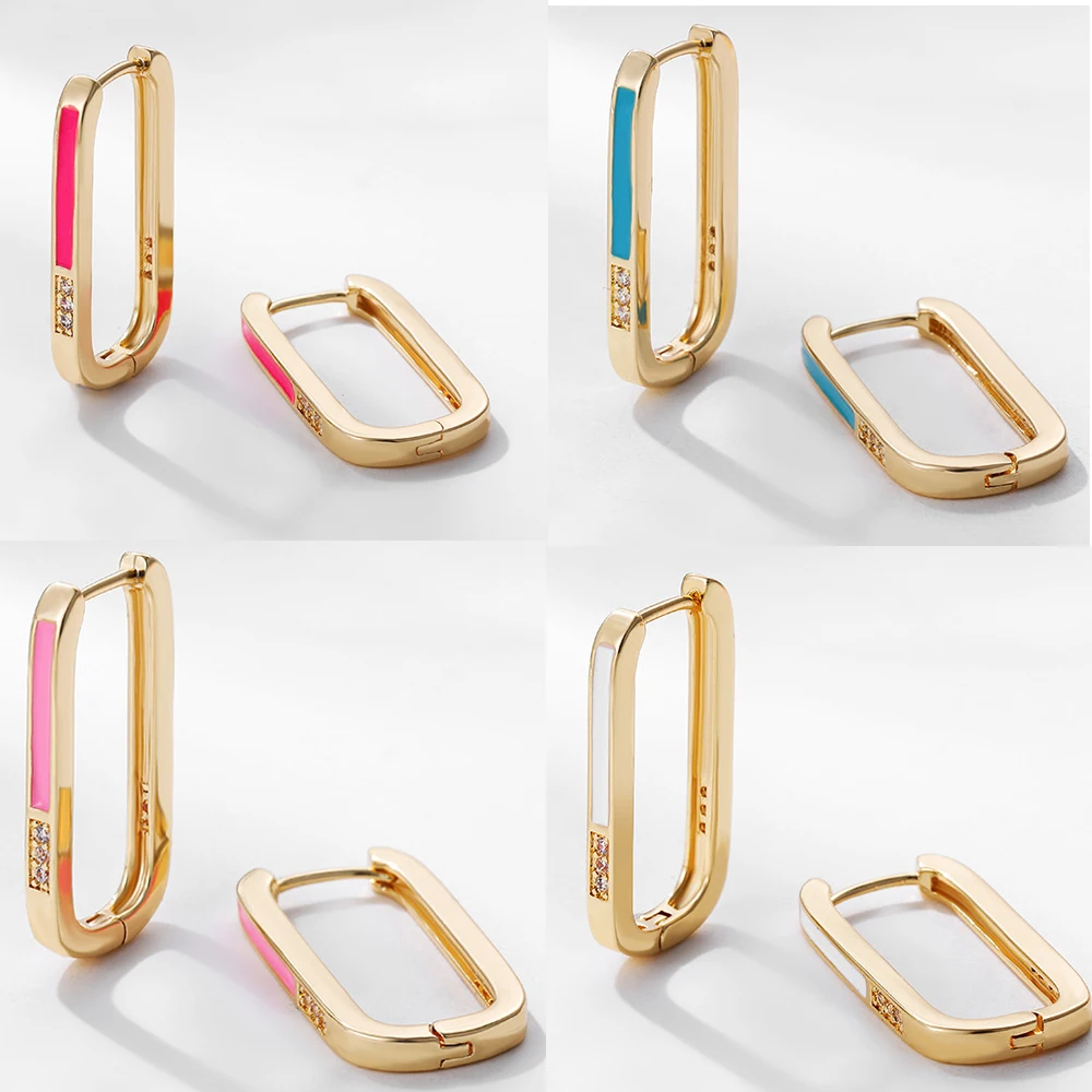 

Classic Golden U Shape Oil Drip Earrings for Women Colorful Enamel Square Ear Hoops Girls Ear Piercing Jewelry