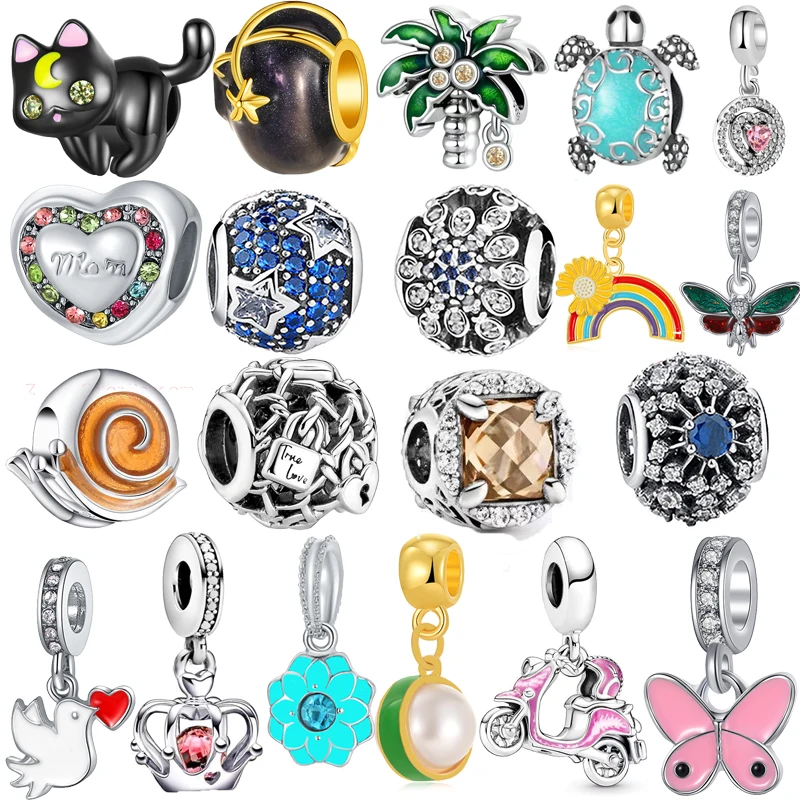

Newest Cute Cat Butterfly Turtle Snail Rainbow Bead Pendant Fit Original Pandora Charms Silver Color Bracelet DIY Women Jewelry