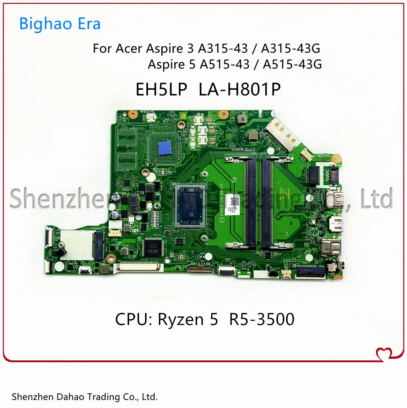 

EH5LP LA-H801P For Acer Aspire A315-42 A315-42G A515-43 A515-43G Laptop Motherboard With R5-3500 CPU NBHF911002 NB.HF911.002