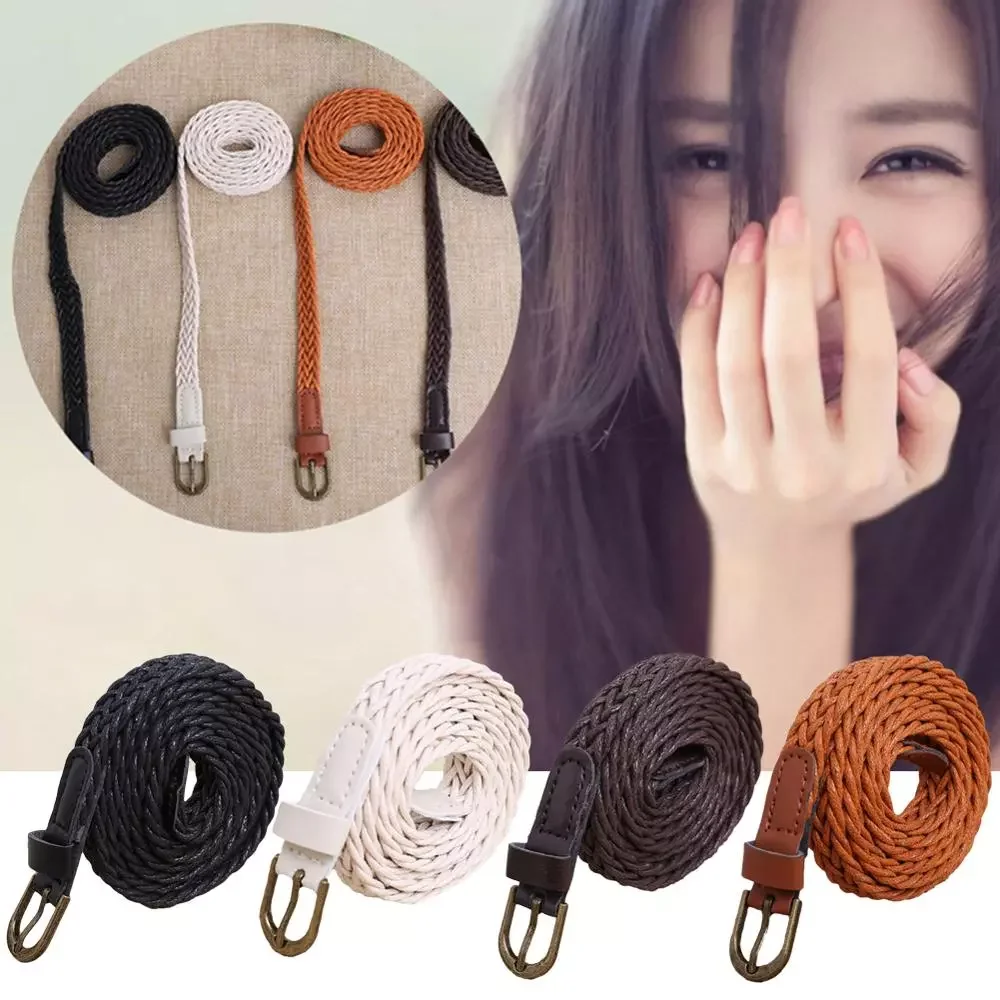 

Hot Women's Belt Fashion 4 Colors PU High Quality For Dress Pin buckle Ladies Female Belt Thin Braid Thin Narrow Belt