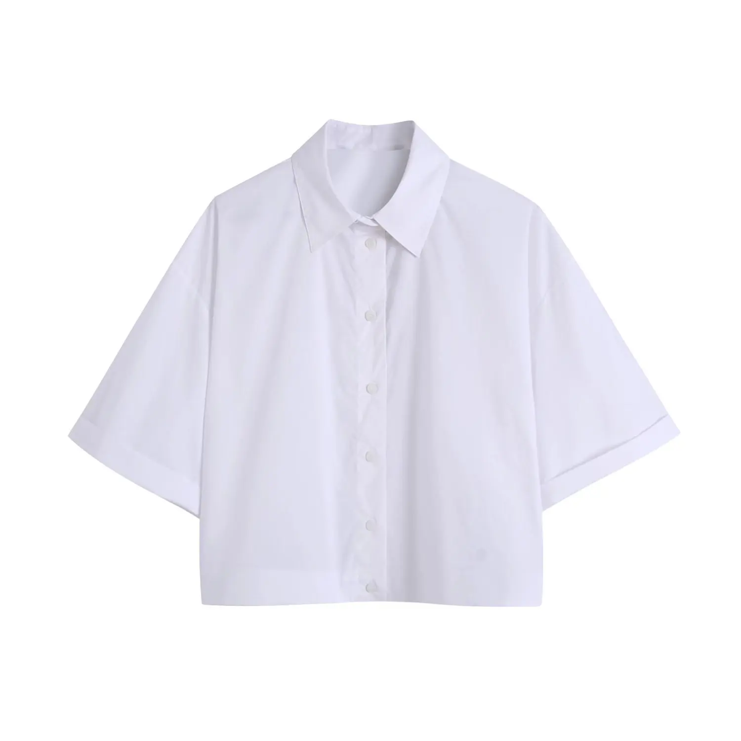

Summer 2022 Women White Poplin Shirt Turn-down Collar Short Sleeve Blouse Chic Female Casual Tops