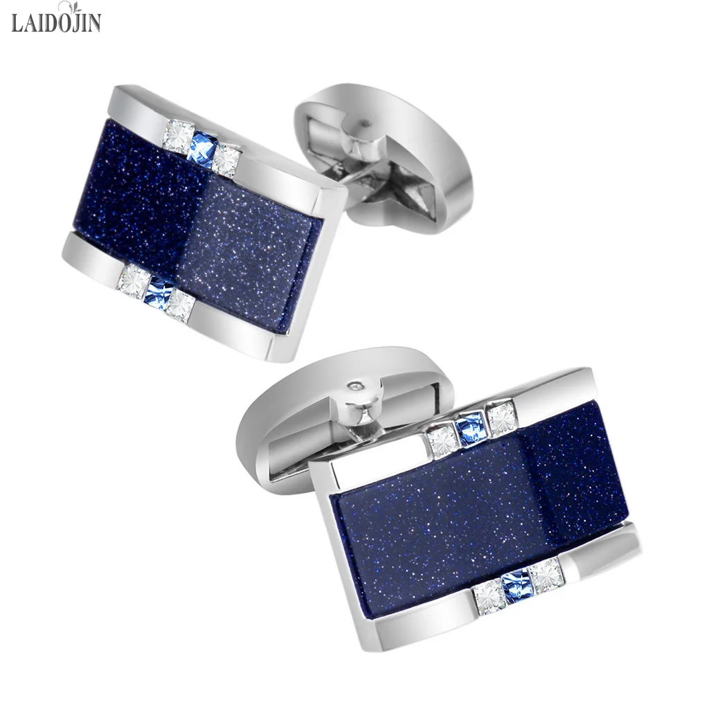 LAIDOJIN Luxury Blue Star Stone Cufflinks for Mens Brand Shirt Cuff buttons High Quality Square Wedding Gift Men jewellery