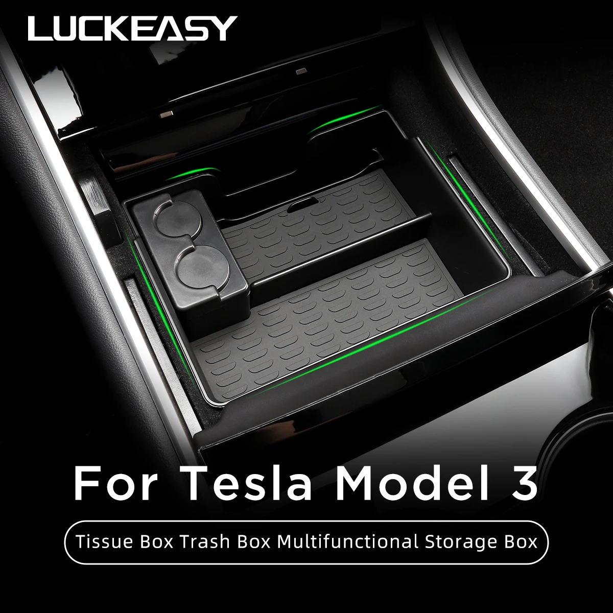 

For Tesla Model 3 Storage Box Car Central Armrest Flocking/ABS Storage Box Organizer Model3 2022 Hub Cover Bag Accessories