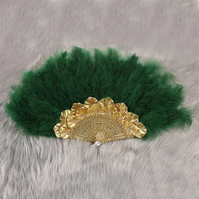 

Ручной Веер с африканскими перьями индейки, белые складные танцевальные веера с камнями ручной работы, свадебное украшение, Бракосочетание