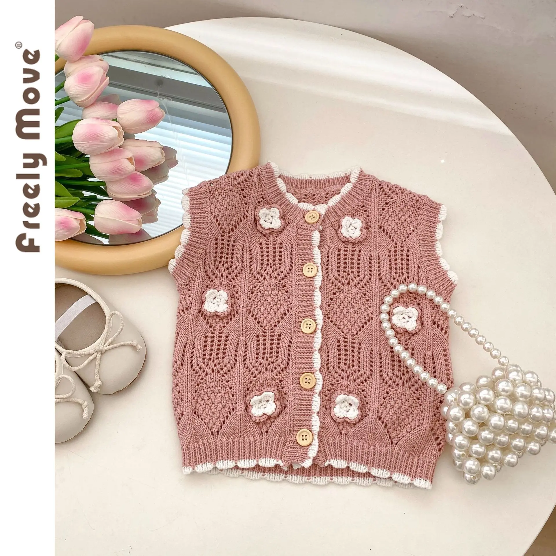 

Children Vest Kids Outerwear Waistcoats Sleeveless Floral Knitting Vest for Girl Autumn Kids Vests 2023 New Clothing