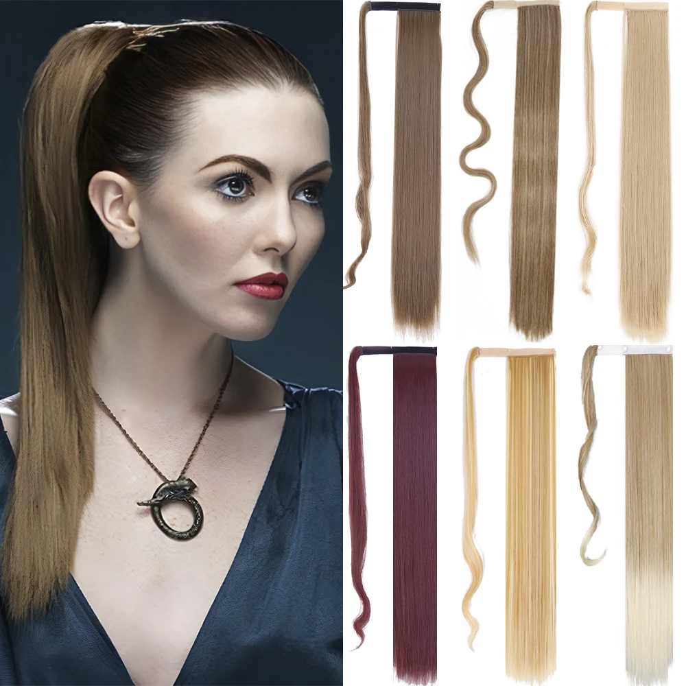 

LISI GIRL Synthetic Hairpiece for Women 22Inch Extensions Long Straight Ponytail Hair Heat Resistant Hairpiece Wrap Around Pony