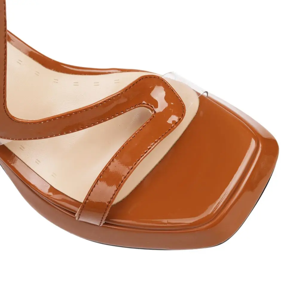 Concise Summer Sandals Women 2023 Leather Platform Shoes Zipper Cover High Heels Square Toes Patchwork Dress Pumps