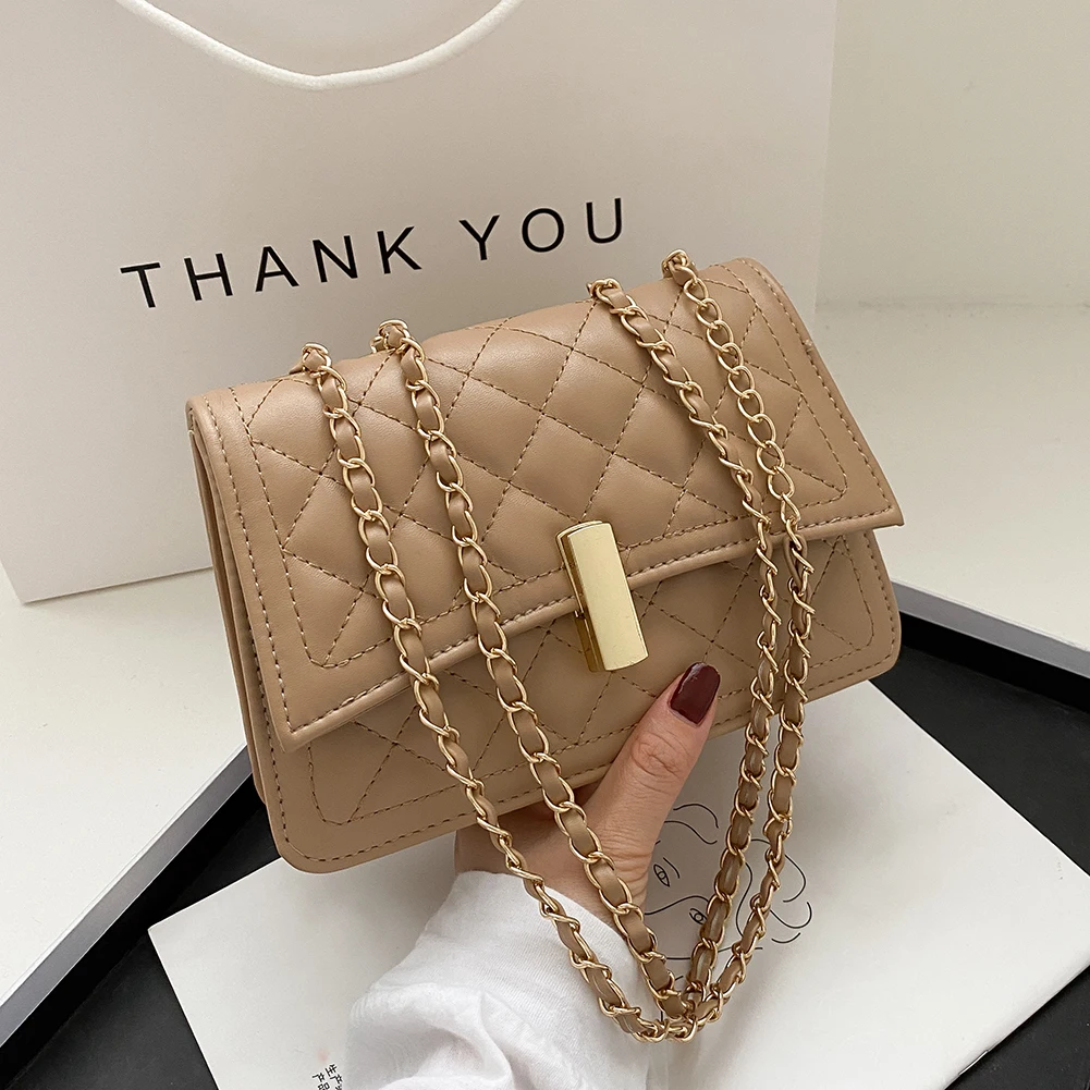 

Embroidery Thread Small PU Leather Crossbody Bags For Women 2022 Women's Luxury Branded Trending Flap Chain Shoulder Handbags