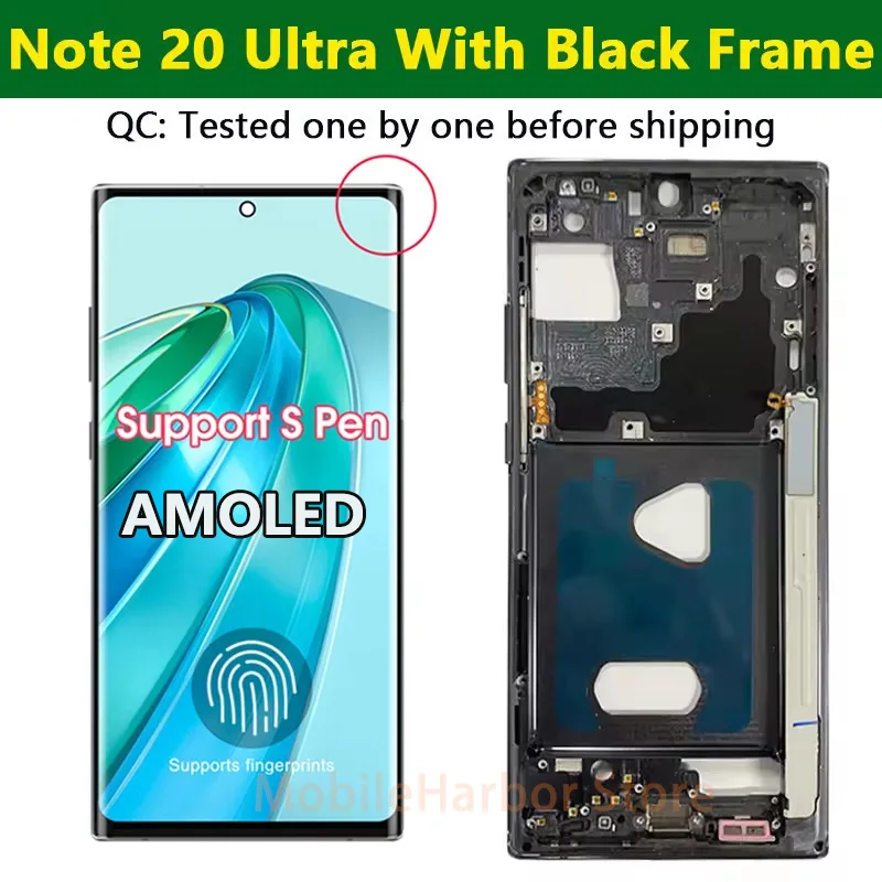Фото AMOLED-экран в сборе для Samsung Galaxy Note20 Ultra 5G N985F N986B, ЖК-дисплей с сенсорным экраном и рамкой №4