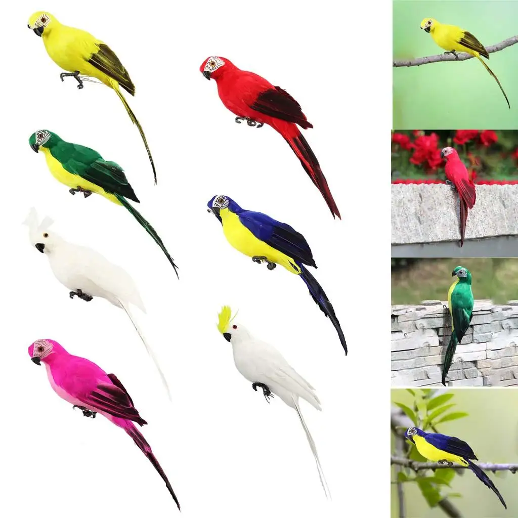 

25CM 35CM Simulation Parrot Creative Feather Lawn Figurine Ornament Animal Bird Outdoor Garden Party Prop Decoration Miniature