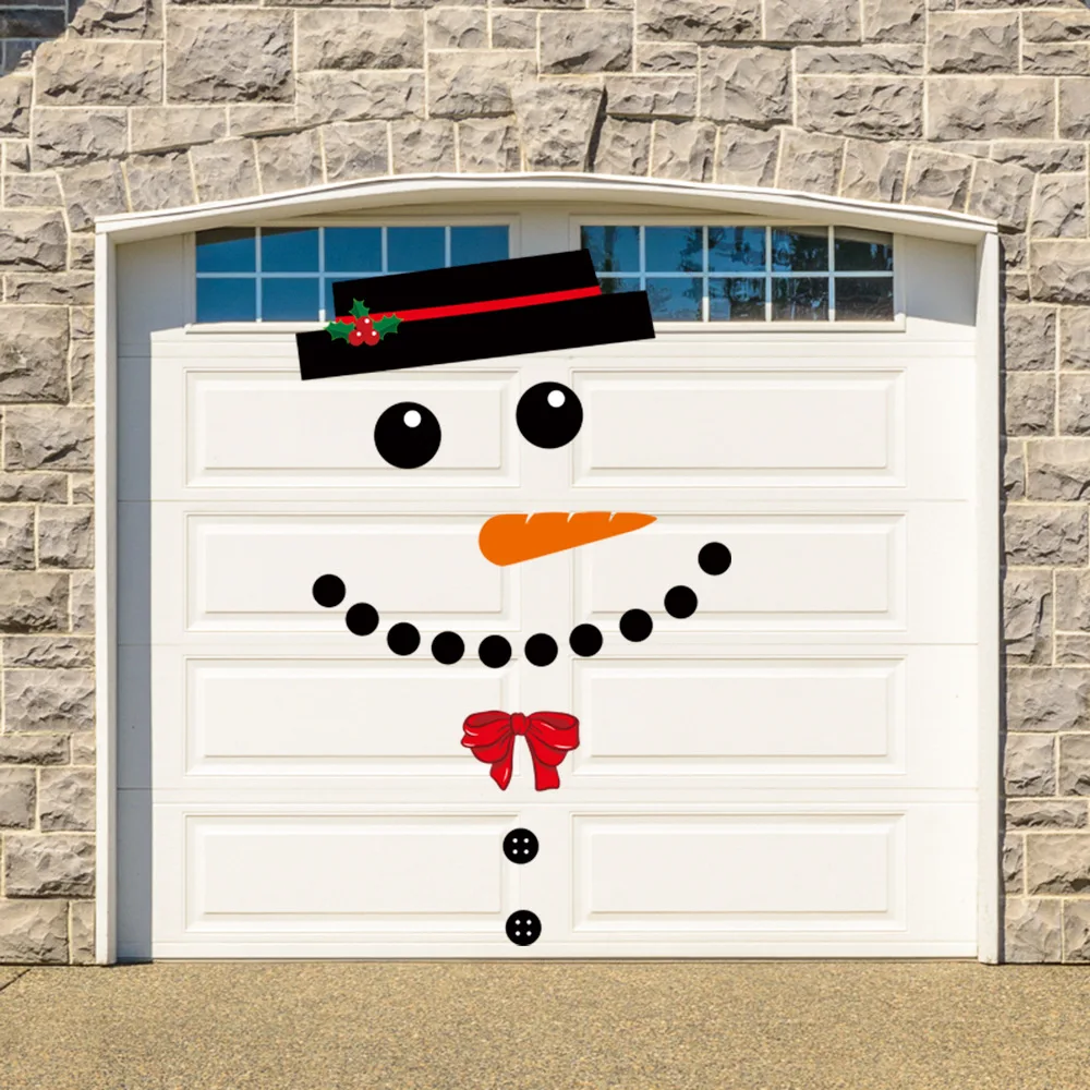 

Рождественский Снеговик Лось, украшение для наружной двери гаража с лентой, Санта-Клаус, ПВХ наклейка, рождественские украшения для дома, Ро...