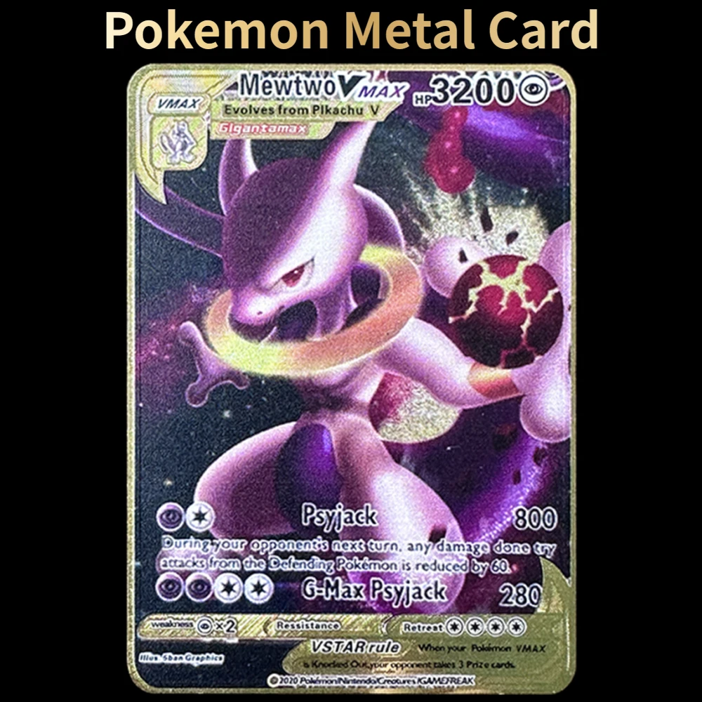 

Pokemon Gold Metal Super Card Pikachu Charizard Mewtwo English Spanish VAMX VSTAR GX Rare Battle Limited Collection Trading Card