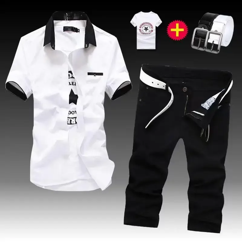 Костюм мужской джинсовый рубашка и шорты ковбойский костюм красивая одежда лето