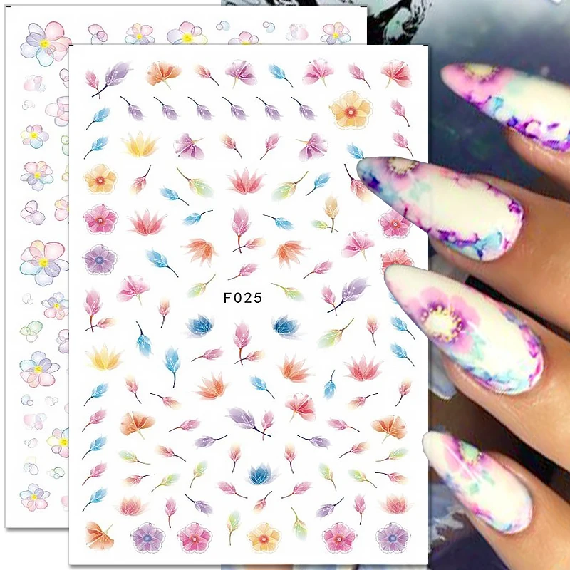 

3D Nail Stickers Flowers Leaves Watercolor Flower Nail Decals Self-Adhesive Slider Nail Art Decorations Nail Art Tool Manicure