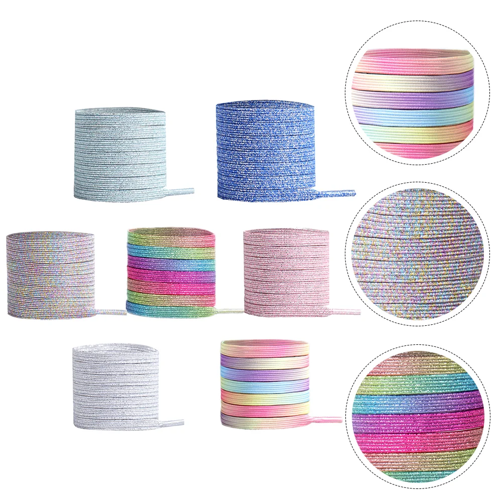 7 Pairs Glitter Shoelaces Replacement Shimmery Kids Sneakers Elastic Stretchy Tieless Colorful
