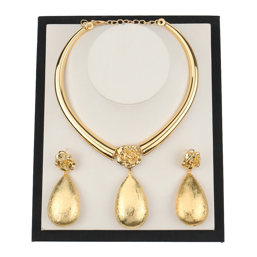 

Dubai Jewelry Set Girls Fashion Drop Shape Necklace and Earrings 2 Piece Jewelry Set Nigerian Popular Styles