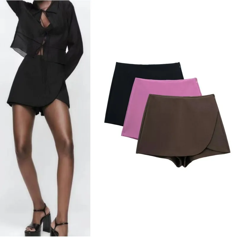 RDMQ 2023 Women Spring Fashion Pareo Style Shorts Skirts Vintage High Waist Side Zipper Female Skort Mujer