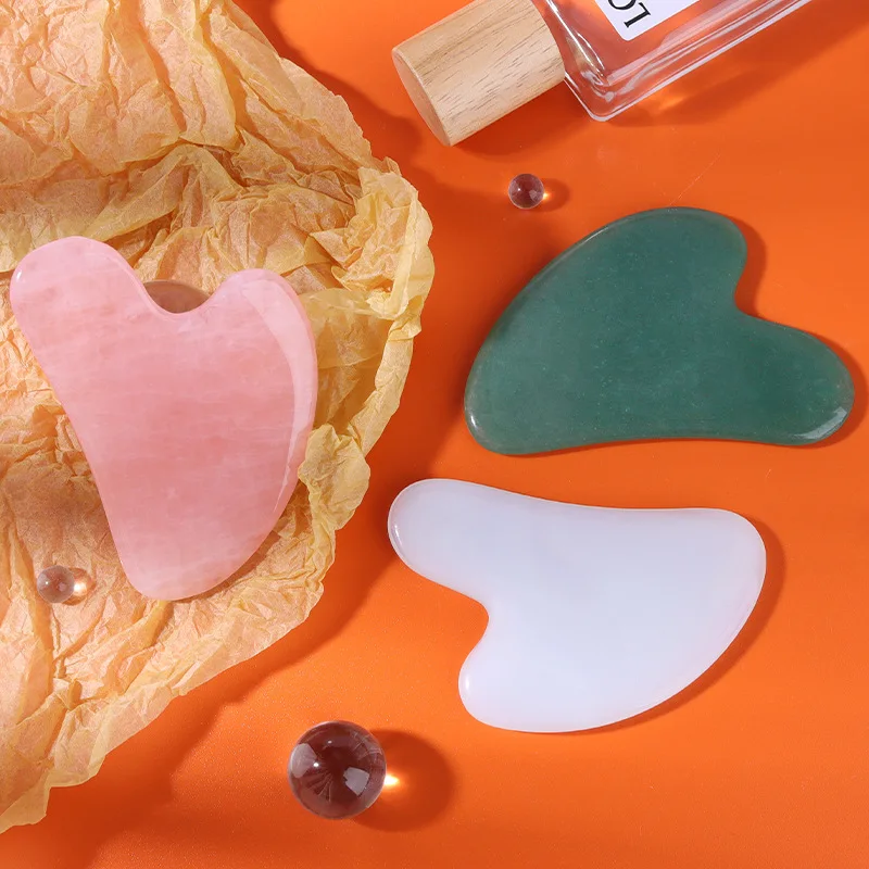 

Facial Natural Skin Product Natural Rose Quartz Jade Roller Gua Sha Set Facial Body Massager Roller Stone