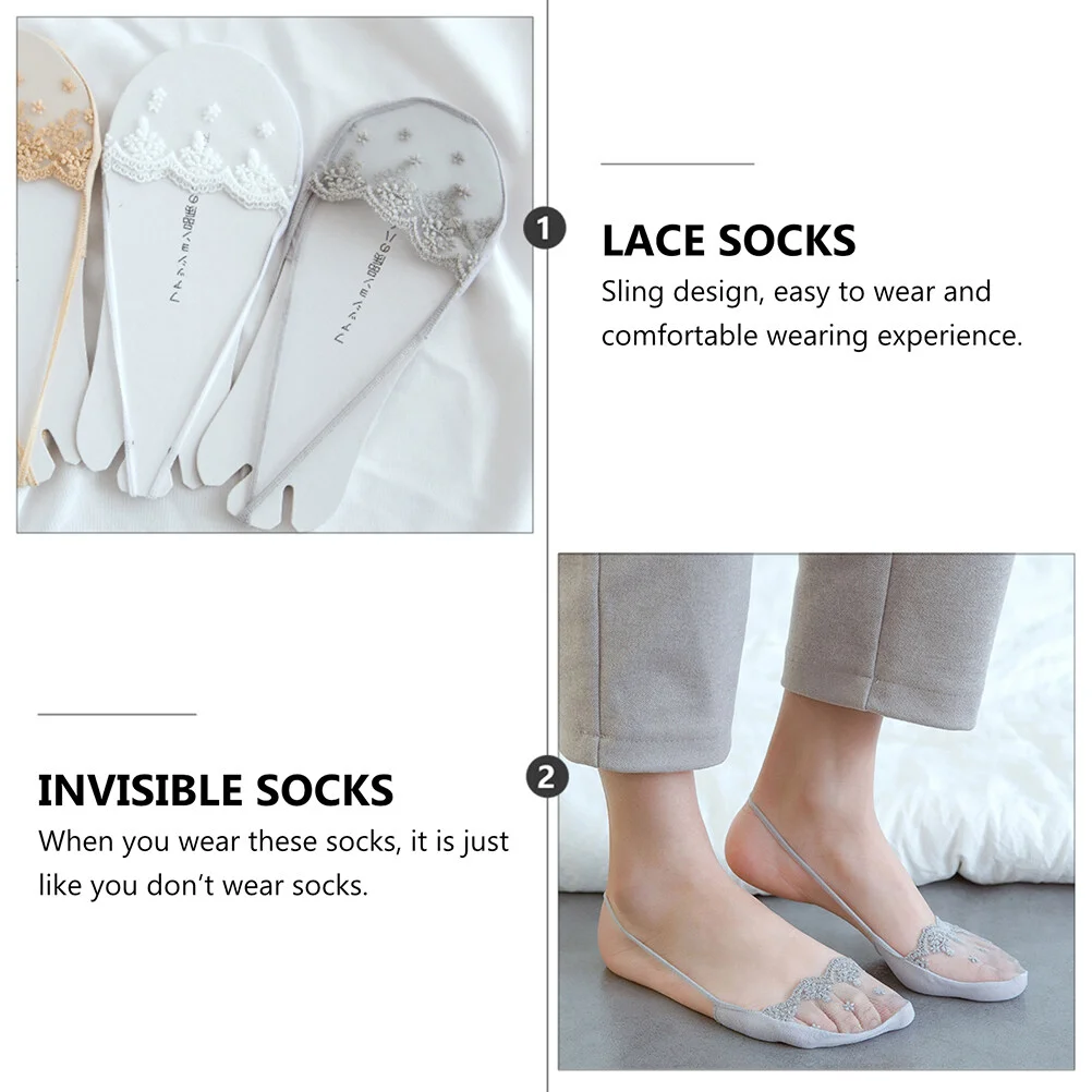 4 Pairs Shallow Suspenders Invisible Lace Socks Cotton Women Cut Korean Version Half Boat Summer Miss