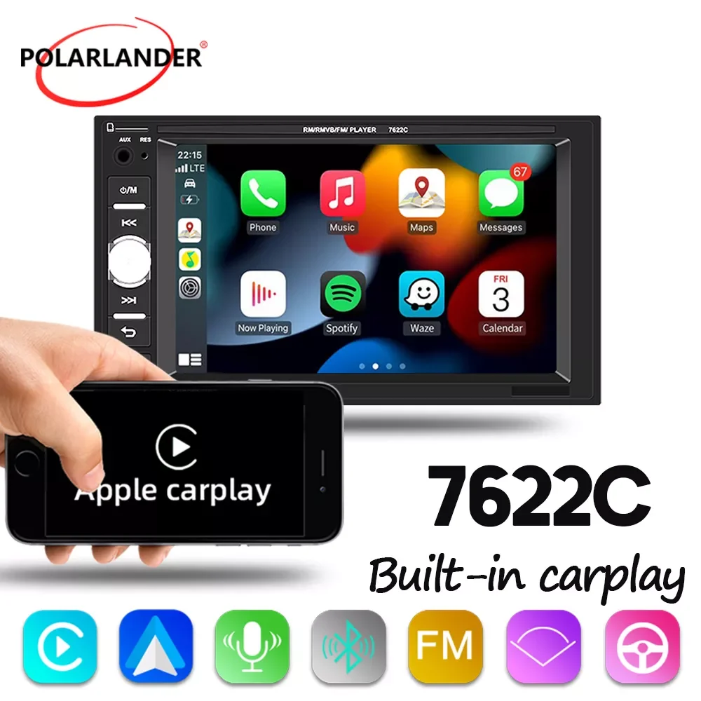 

NEW2023 Car Multimedia Player Carplay, Android Auto Bluetooth/USB/AUX/TF 2 DIN 7" Wince FM Capacitive Screen MP5 player Mir