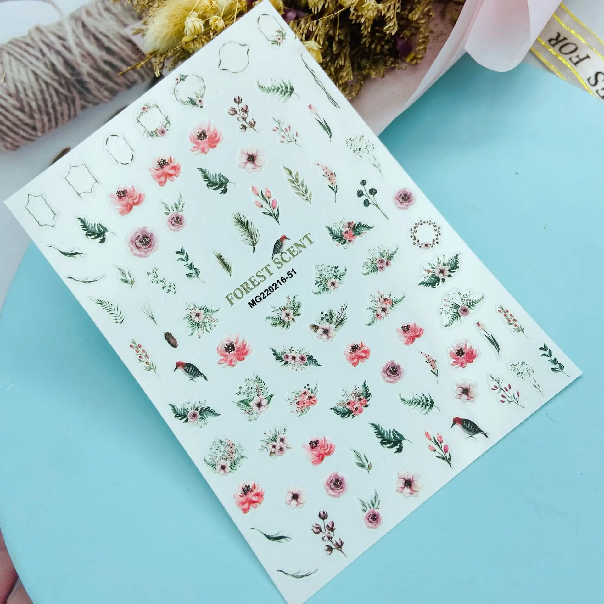 Стикеры для ногтей в японском стиле тонкие весенние цветы без следов волнистые