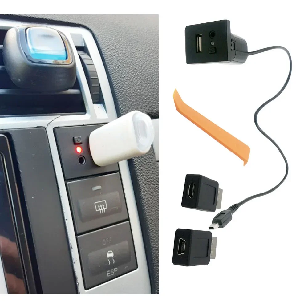 

Серебристый USB-адаптер, вход AUX, мини-кабель, разъем USB, кнопка интерфейса, переключатель для Ford Focus 2 mk2 2009 2010 2011