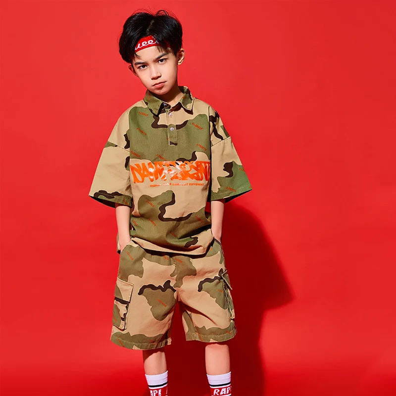 Костюм Джаз в стиле хип-хоп для девочек и мальчиков камуфляжный топ с коротким