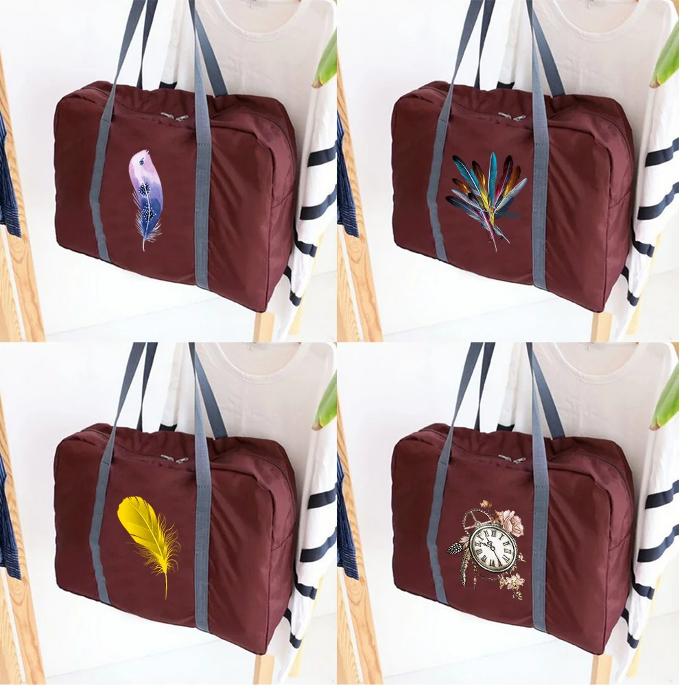 

Travel Bag Unisex Foldable Handbags Organizers Large Capacity Portable Luggage Bags Feather series print Travel Accessories