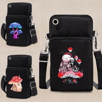 women sports mini cellphone pouch crossbody shoulder bags female messenger purse mushroom print lady wallet phone pouch pocket