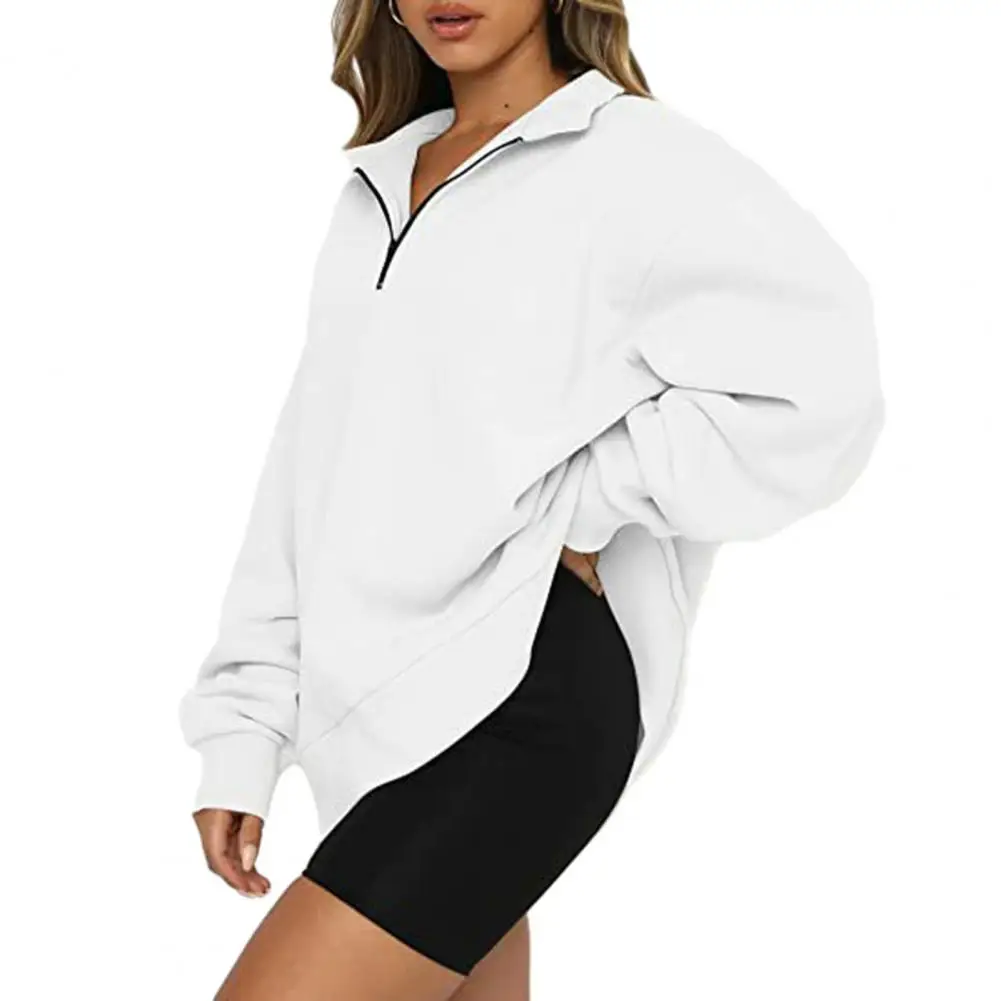 

Lapel Loose Sweatshirt Cozy Winter Streetwear Oversized Lapel Sweatshirts for Women Loose Fit Pullover Blouses with Half Zipper
