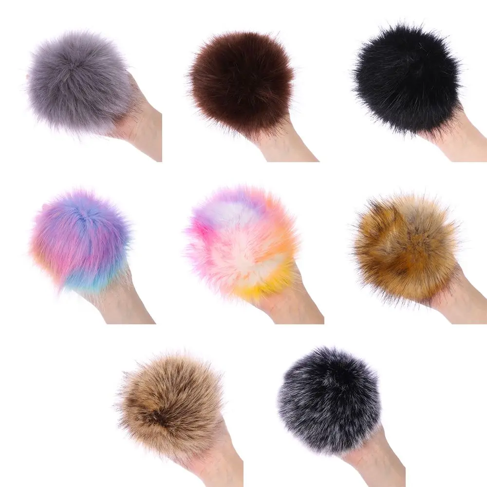 

New Fashion Women 15cm Imitation Fur Pompom Hat Fur Pom Poms Knitted Hat Skullie Beanies Cap Fur Ball DIY Sewing Accessories