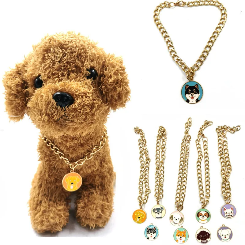 

Pet Dog Tag Gold Necklace Bulldog Teddy Golden Retriever Grooming Collar Dogs Cartoon Tag Adjustable Aluminum Chain Accessories