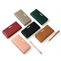 trendy wrist bag large wristlet for woman pu leather money clutch solid color id card holder coin purses evening party pouch bag
