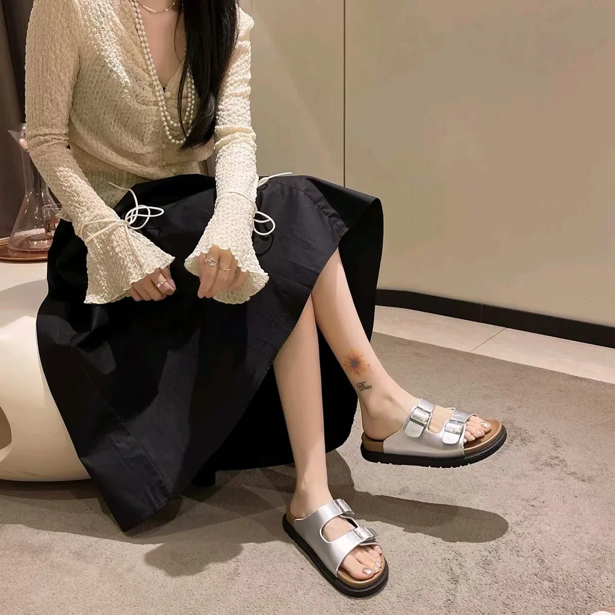 Летние тапочки Boken женские сандалии на толстой подошве ремешки с пряжкой