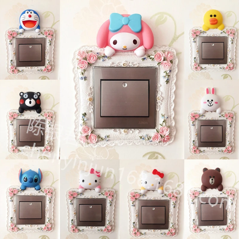 

Hello Kitty Cute Cartoon Stereo Switch Protection Sticker Girl Kawaii Socket Sticker My Melody Anime Switch Protection Cover Toy