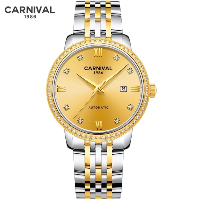 CARNIVAL Brand Luxury Mechanical Watch for Women Ladies Fashion Sapphire Calendar Automatic Wristwatches Waterproof Montre Femme